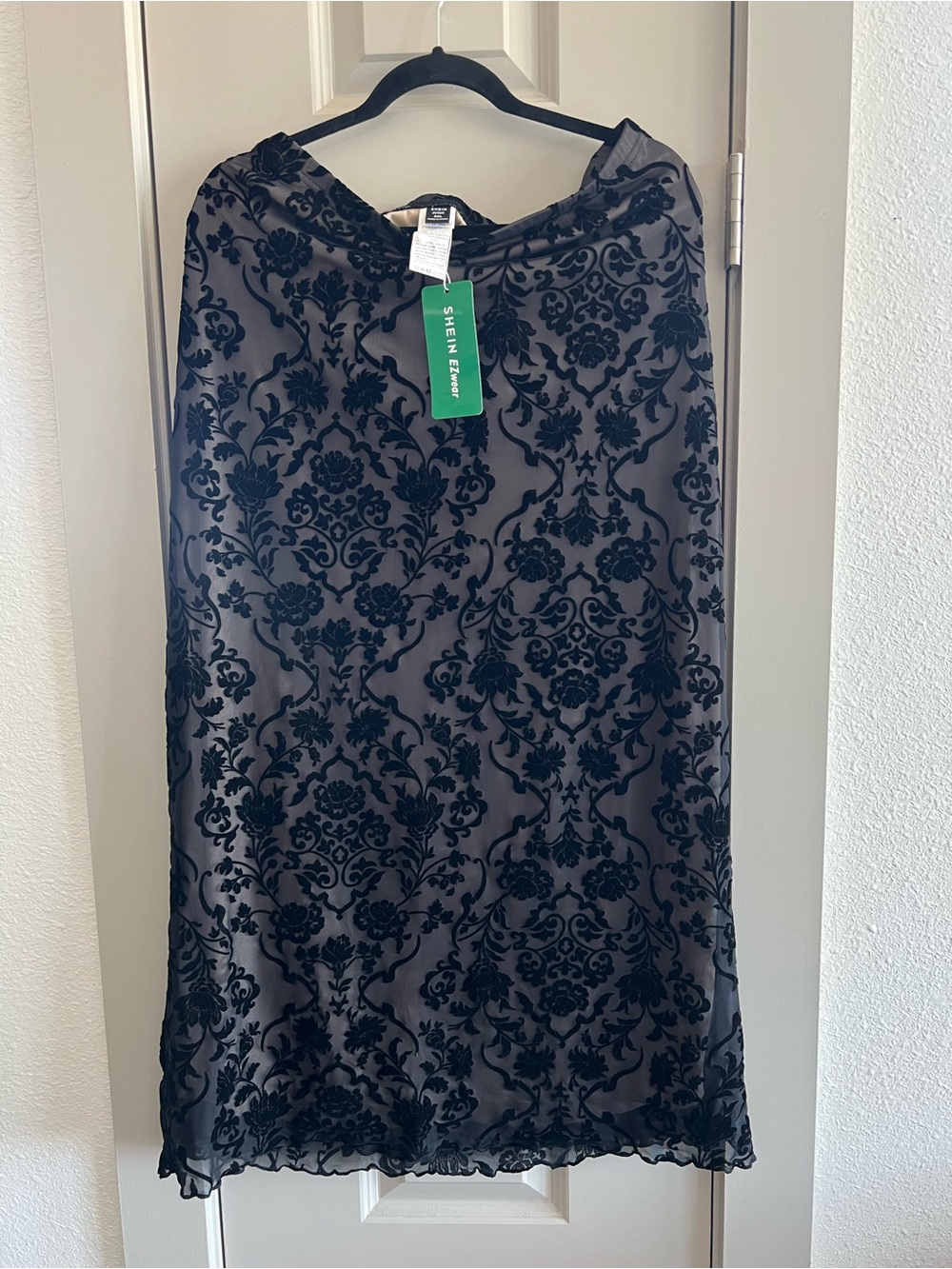 SHEIN Black Floral Burnout Mesh Skirt